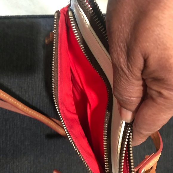 Dooney & Bourke Triple Zip Tassel Ivory & Brown Slim Leather Crossbody Bag - Picture 5 of 12